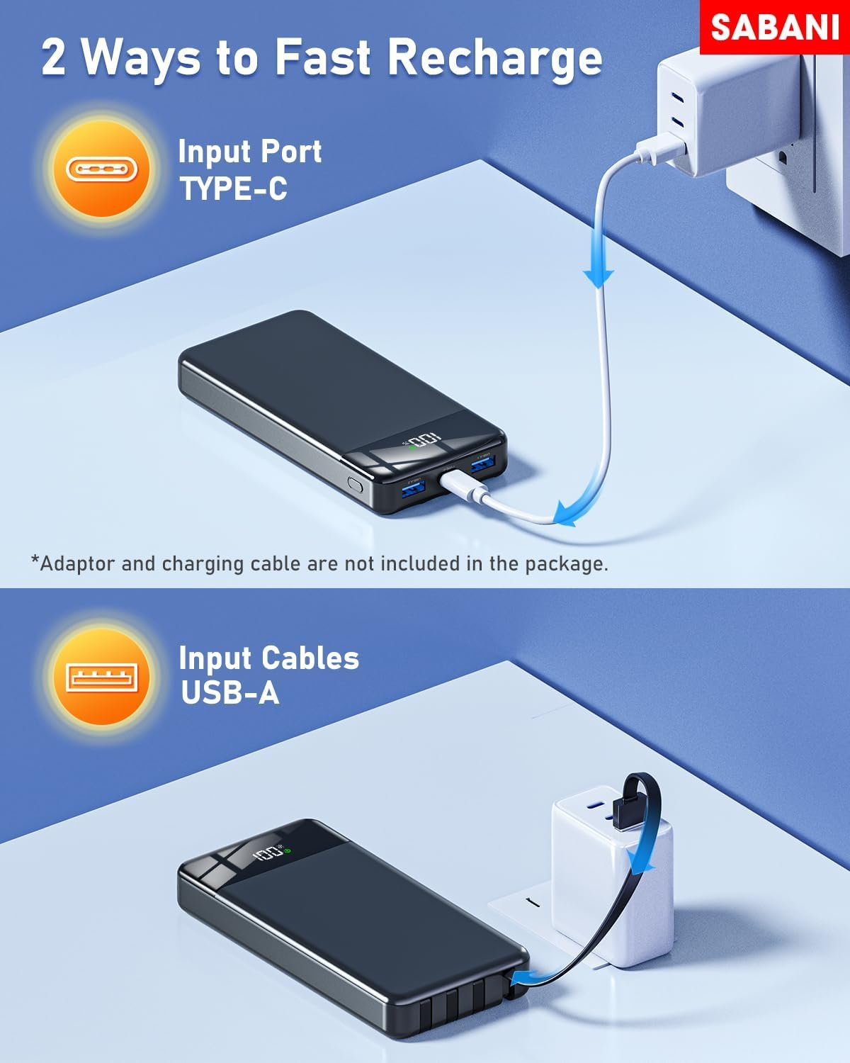 SABANI Portable Charger 35000mAh Power Bank - Portable Battery with 4 Built in Cables, 22.5W Fast Charging Battery Pack Compatible with iPhone 16 15 14 13 Samsung Android Phone etc (1 Pack, Black) - Image 8