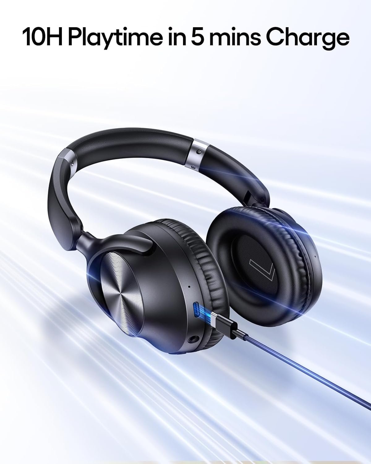 TAGRY Active Noise Cancelling Over Ear Headphones 100H Playback Bluetooth Headphones Earphones with Deep Bass Light Weight Comfort Headsets with Fast Charging for Work Travel Home Office PC Black - Image 6
