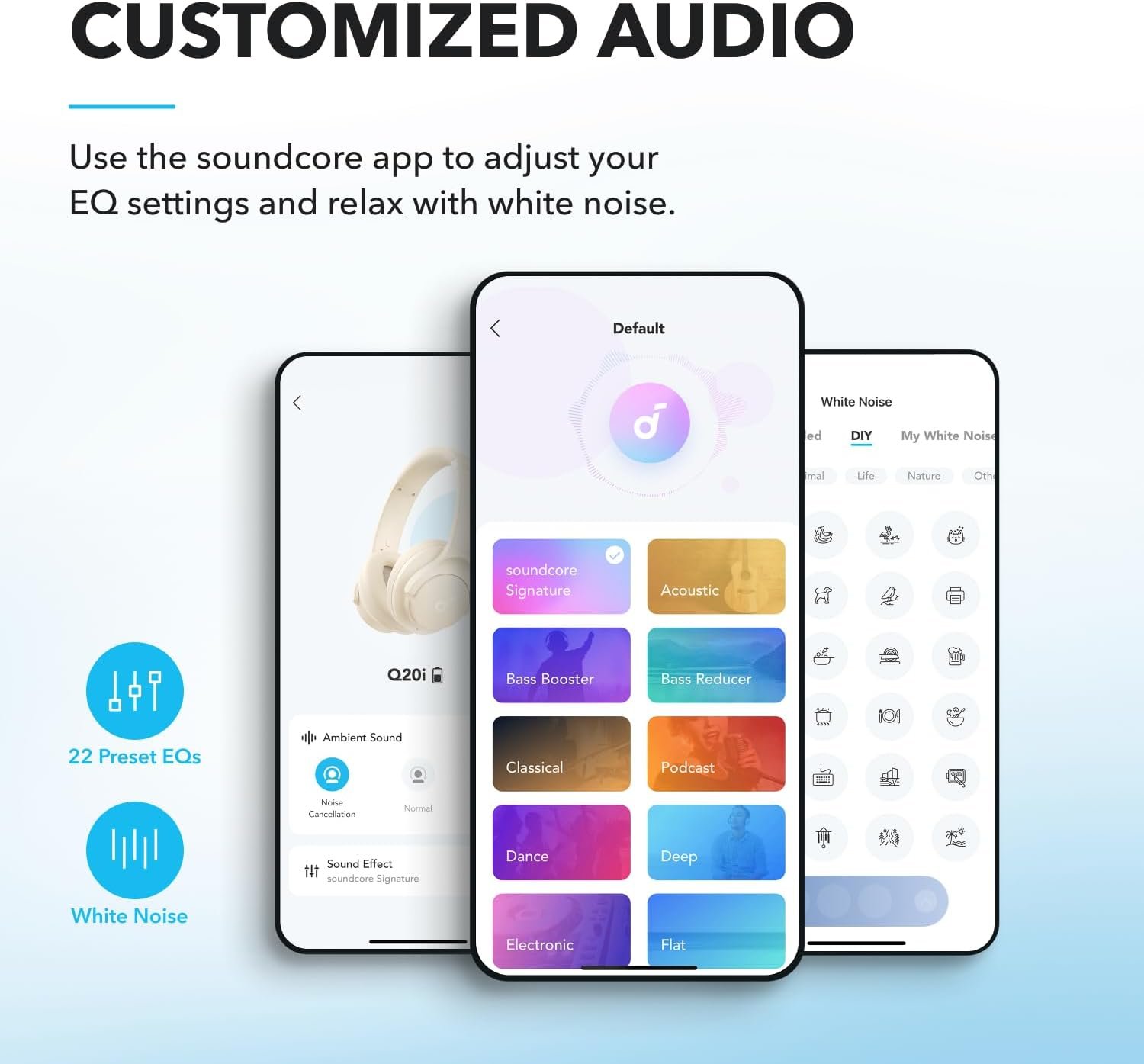 Soundcore by Anker Q20i Hybrid Active Noise Cancelling Headphones, Wireless Over-Ear Bluetooth, 40H Long ANC Playtime, Hi-Res Audio, Big Bass, Customize via an App, Transparency Mode (White) - Image 5
