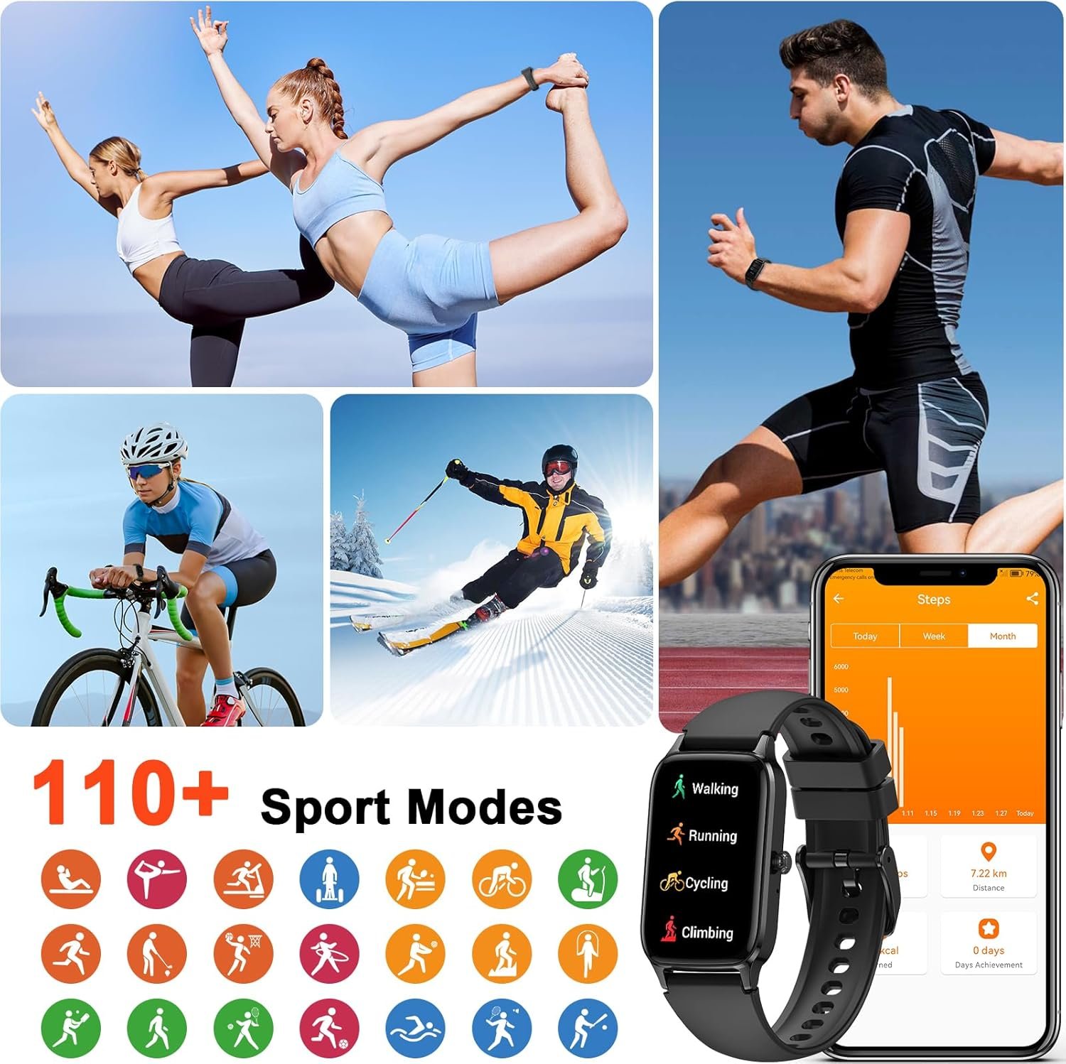 Smart Watch(Answer/Make Call), 2025 Fitness Activity Tracker for Men Women, 1.57” Smartwatch with Heart Rate/Sleep Monitor/Pedometer/Calories/113 Sports, IP68 Waterproof Fitness Watch for Android iOS - Image 6