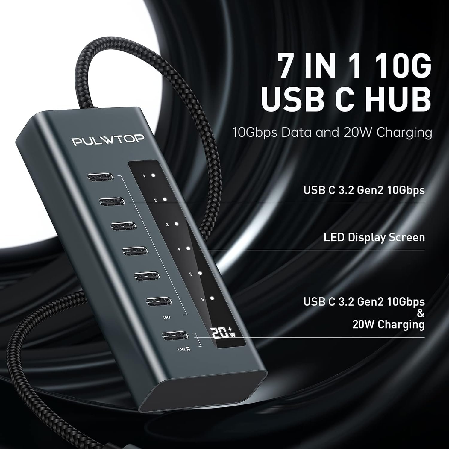 USB C Hub for Laptop, 7 in 1 10Gbps USB Adapter Support Data & Charging(Not Support Video), USB Hub 10Gbps Ports for iMac, MacBook Pro/Air, iPad, XPS, USB Hub Multiport Adapter - Image 3