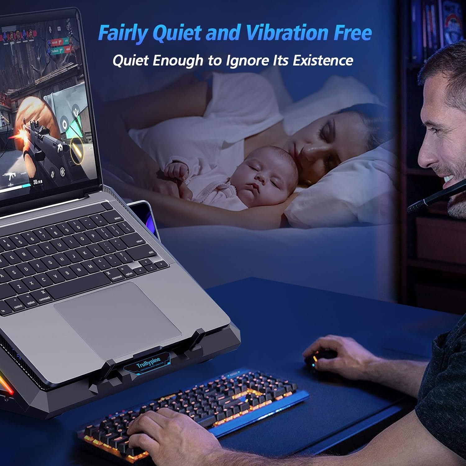 Laptop Cooling Pad with 12 Quiet Fans, Slim Portable for 12-17.3 Inch Laptop Cooler Stand with 5 Height Adjustable, Ergonomic Gaming Cooling Fan Pad with Two USB Ports & Phone Holder (Gear) - Image 8