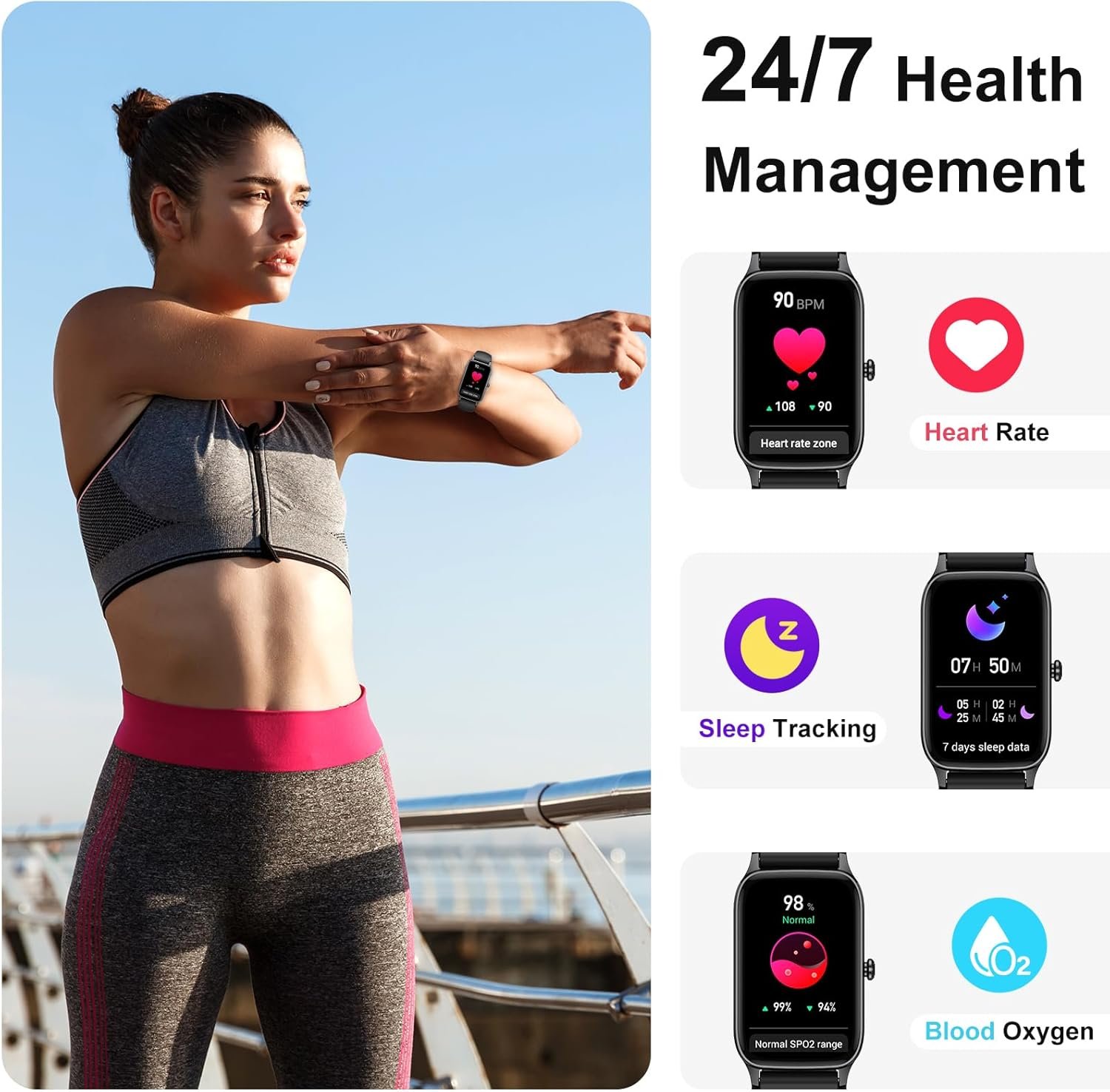 Smart Watch(Answer/Make Call), 2025 Fitness Activity Tracker for Men Women, 1.57” Smartwatch with Heart Rate/Sleep Monitor/Pedometer/Calories/113 Sports, IP68 Waterproof Fitness Watch for Android iOS - Image 5