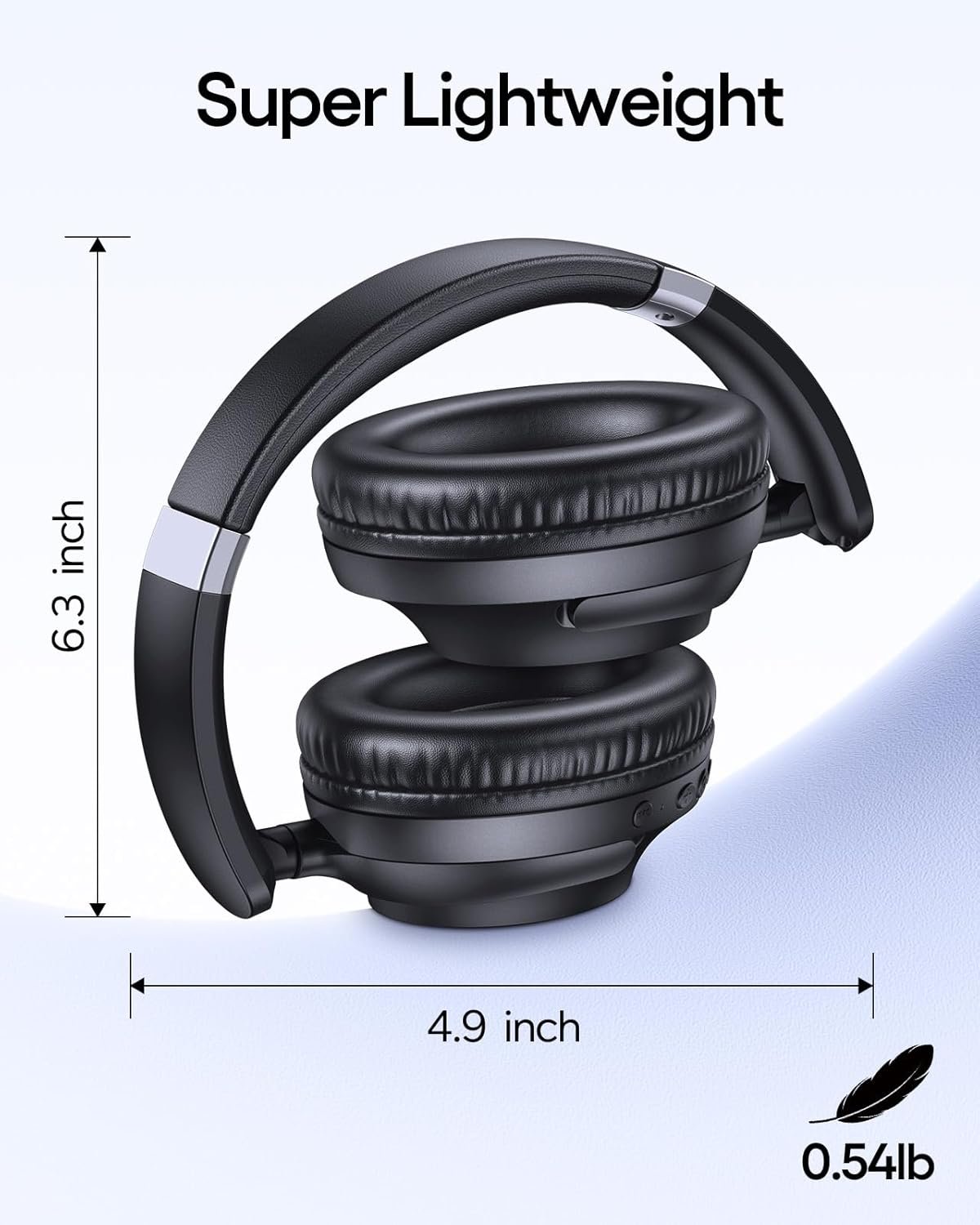 TAGRY Active Noise Cancelling Over Ear Headphones 100H Playback Bluetooth Headphones Earphones with Deep Bass Light Weight Comfort Headsets with Fast Charging for Work Travel Home Office PC Black - Image 7