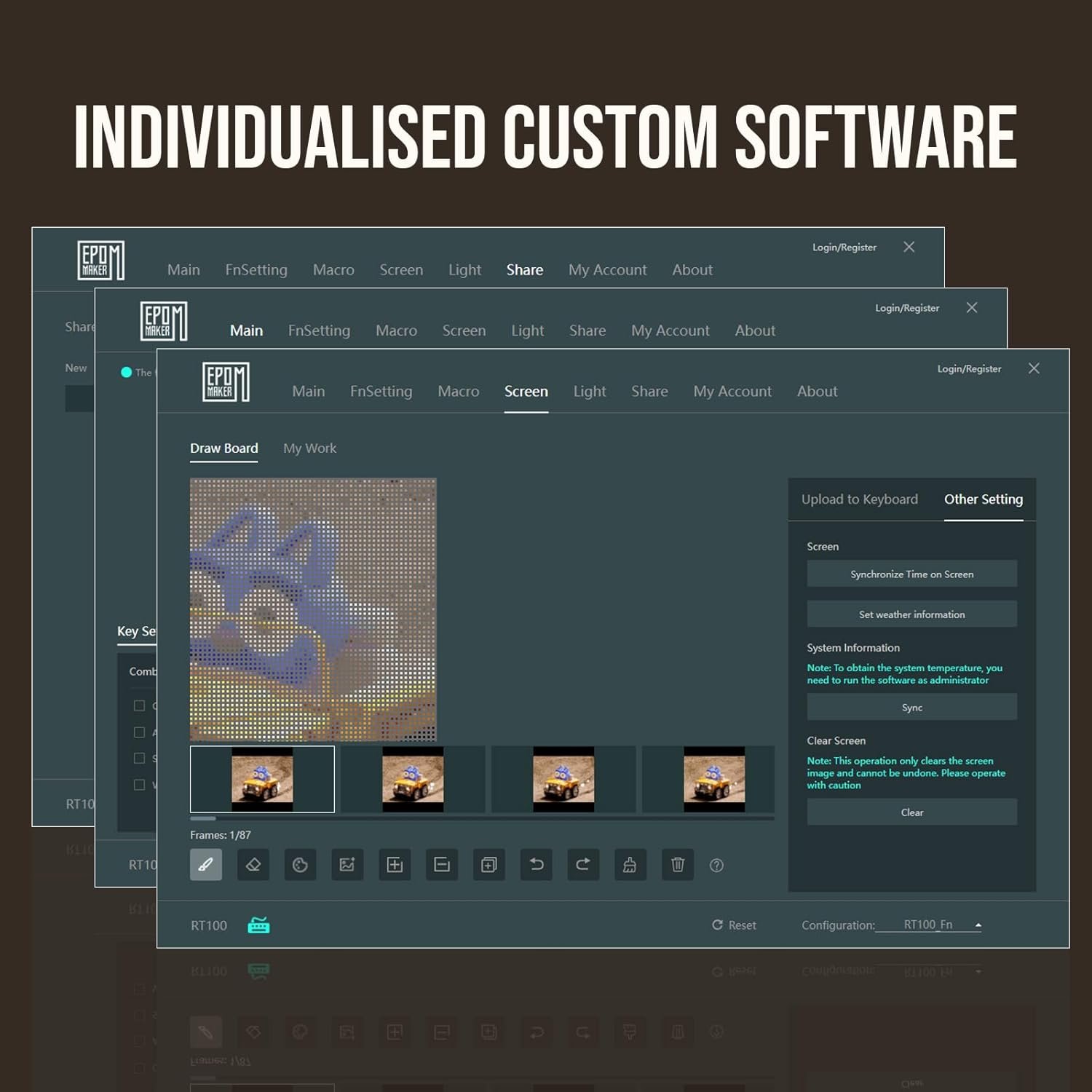 EPOMAKER RT100 Retro Gaming Keyboard with Display Screen, BT5.0/2.4G/USB-C, 97 Keys Gasket Custom Keyboard, Hot Swappable, RGB Backlit, with Knob for Win/Mac (Gateron Pro Yellow) - Image 8