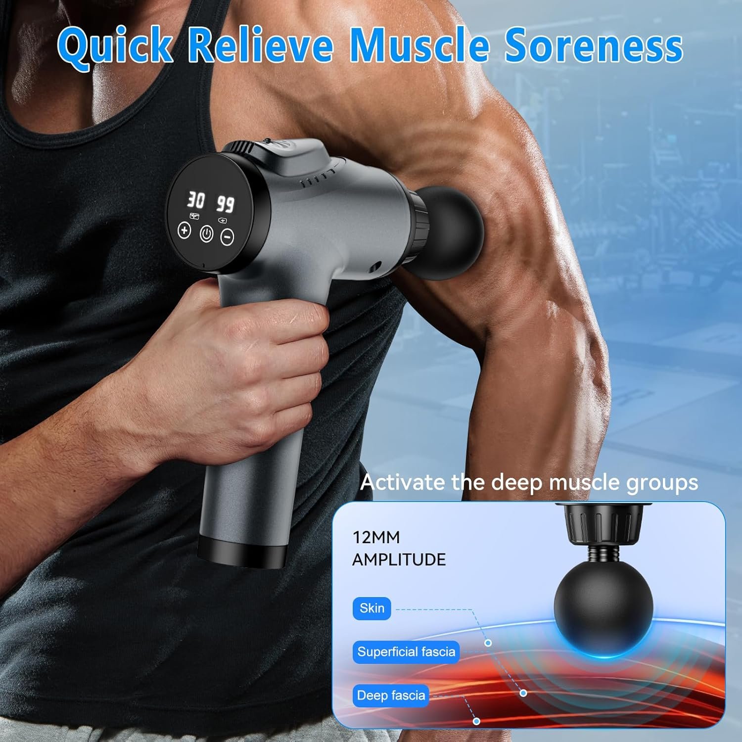Massage Gun, Muscle Massage Gun for Athletes Handheld Electric Deep Tissue Back Massager, Percussion Massage Device for Pain Relief with 30 Speed Levels 9 Heads,Father's Day Gifts - Image 7