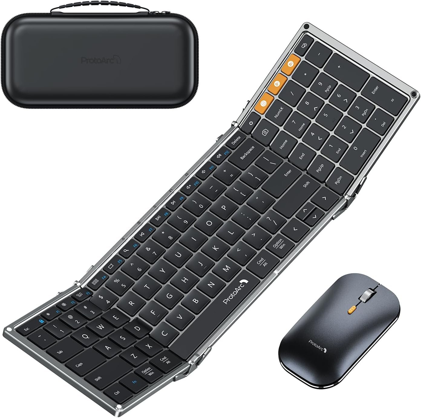 ProtoArc Foldable Keyboard and Mouse, XKM01 True Full-Size Folding Keyboard Mouse Combo for Business and Travel, 2.4G+Dual Bluetooth Portable Mouse Keyboard for Laptop iPads Tablets - Black Gray - Image 2