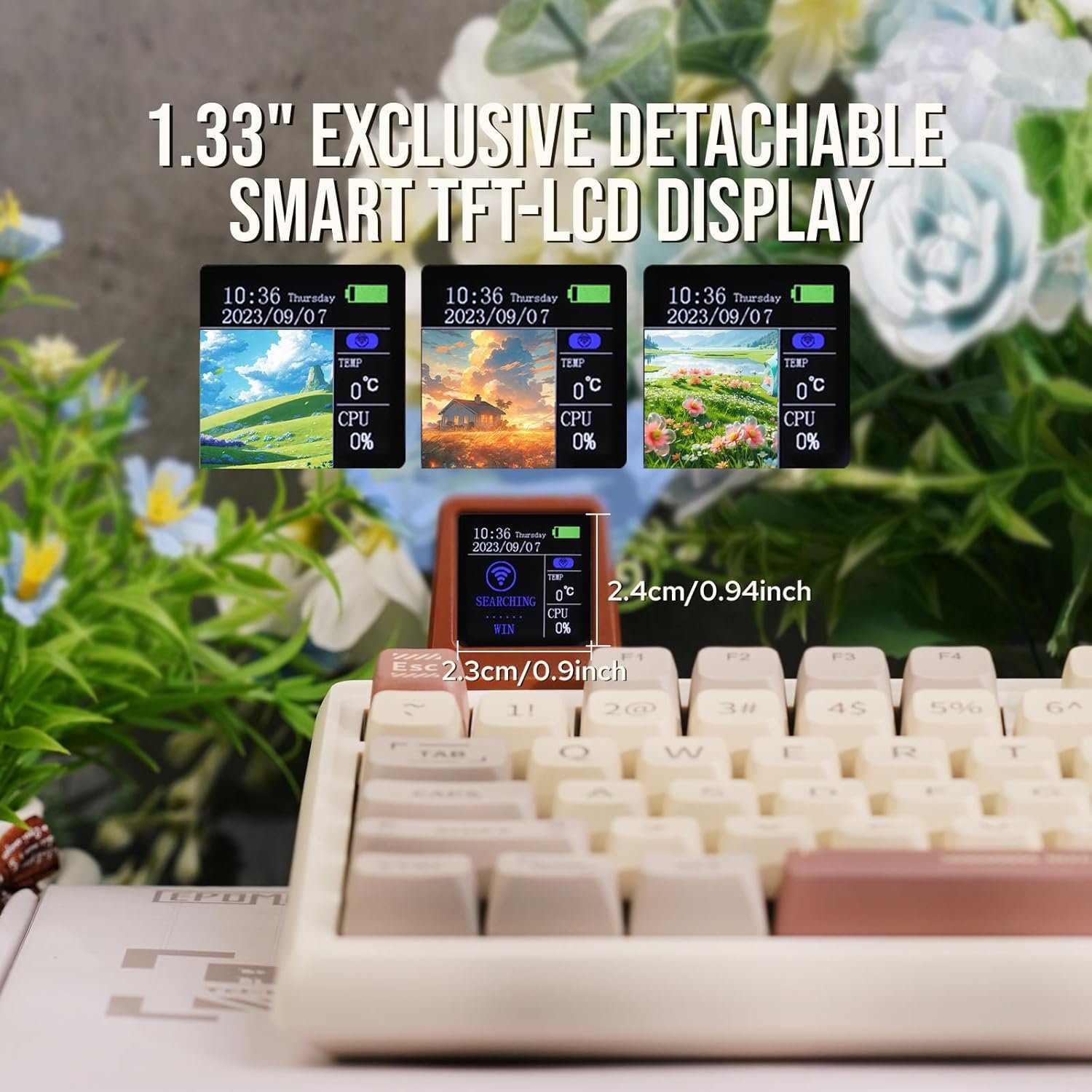 EPOMAKER RT100 Retro Gaming Keyboard with Display Screen, BT5.0/2.4G/USB-C, 97 Keys Gasket Custom Keyboard, Hot Swappable, RGB Backlit, with Knob for Win/Mac (Gateron Pro Yellow) - Image 5