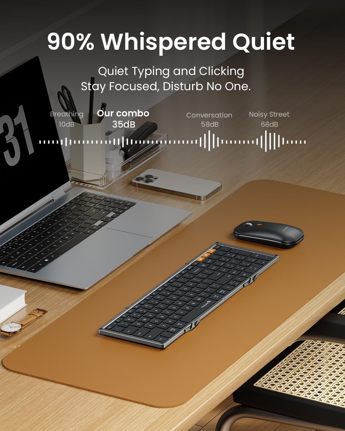 ProtoArc Foldable Keyboard and Mouse, XKM01 True Full-Size Folding Keyboard Mouse Combo for Business and Travel, 2.4G+Dual Bluetooth Portable Mouse Keyboard for Laptop iPads Tablets - Black Gray - Image 6