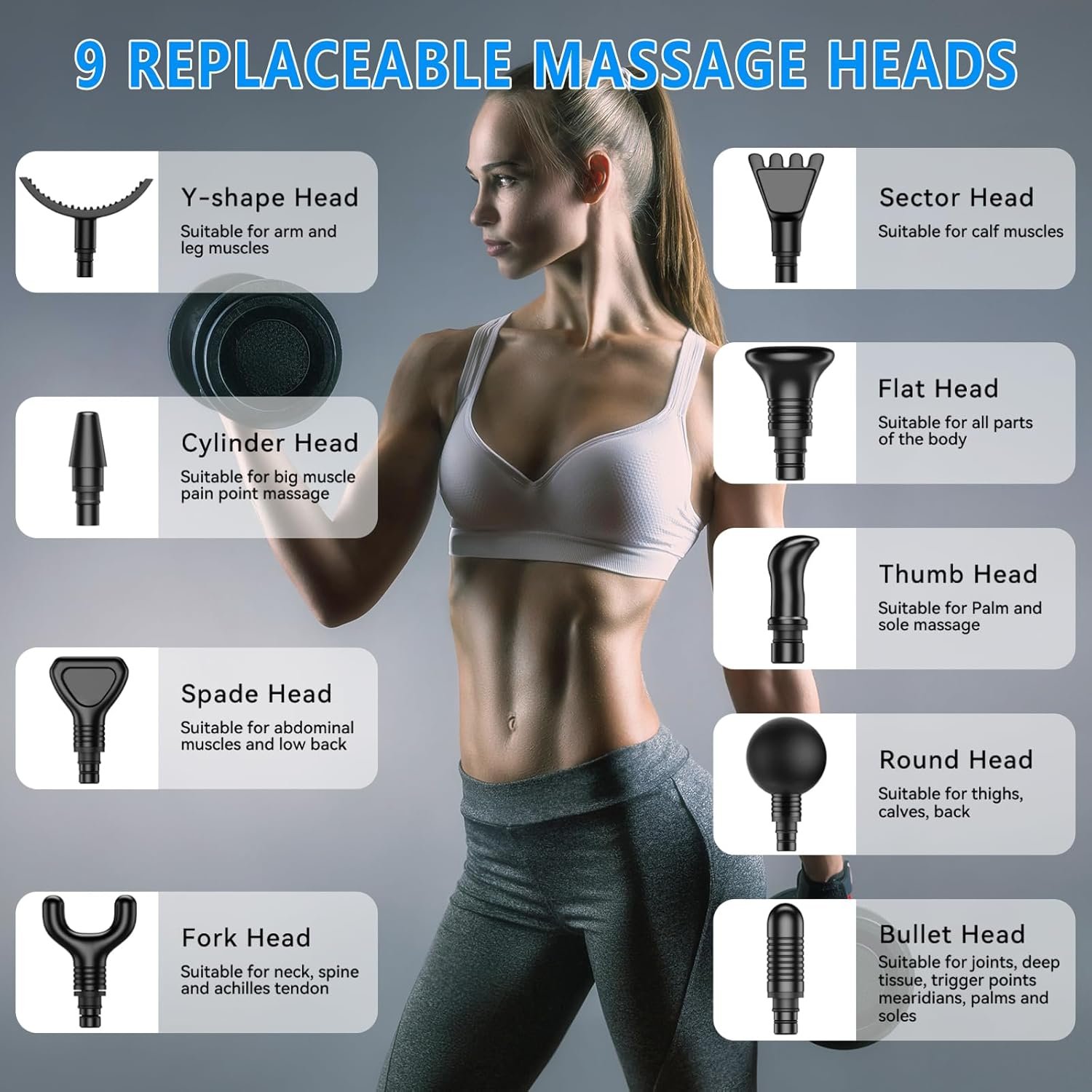 Massage Gun, Muscle Massage Gun for Athletes Handheld Electric Deep Tissue Back Massager, Percussion Massage Device for Pain Relief with 30 Speed Levels 9 Heads,Father's Day Gifts - Image 6