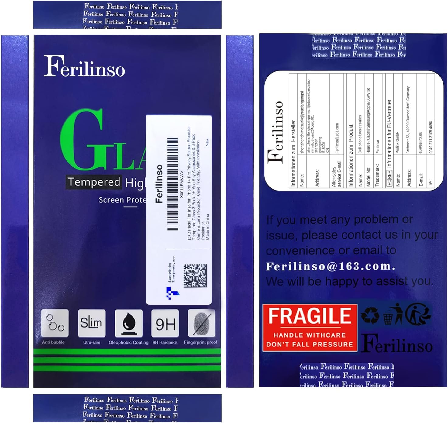 Ferilinso 3 Pack for Apple iPhone 14 Pro Privacy Screen Protector Tempered Glass Accessories 9H Anti Spy Privacy Screen for iPhone 14 Pro 3 Pack Camera Lens Protector Case Friendly - Image 10