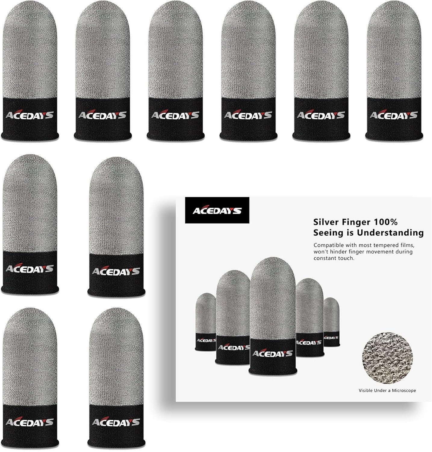 Gaming Finger Sleeves,100% Visible Silver Fibers,Just Right Pressure/Breathable/Sweatproof,Gaming Gloves for PUBG Mobile/Knives Out/Call of Duty Mobile(10pcs) L - Image 2