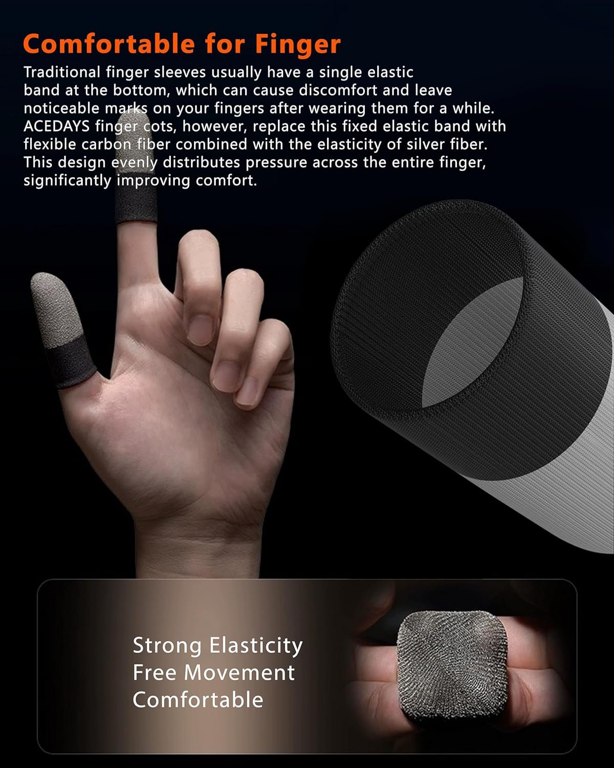 Gaming Finger Sleeves,100% Visible Silver Fibers,Just Right Pressure/Breathable/Sweatproof,Gaming Gloves for PUBG Mobile/Knives Out/Call of Duty Mobile(10pcs) L - Image 4