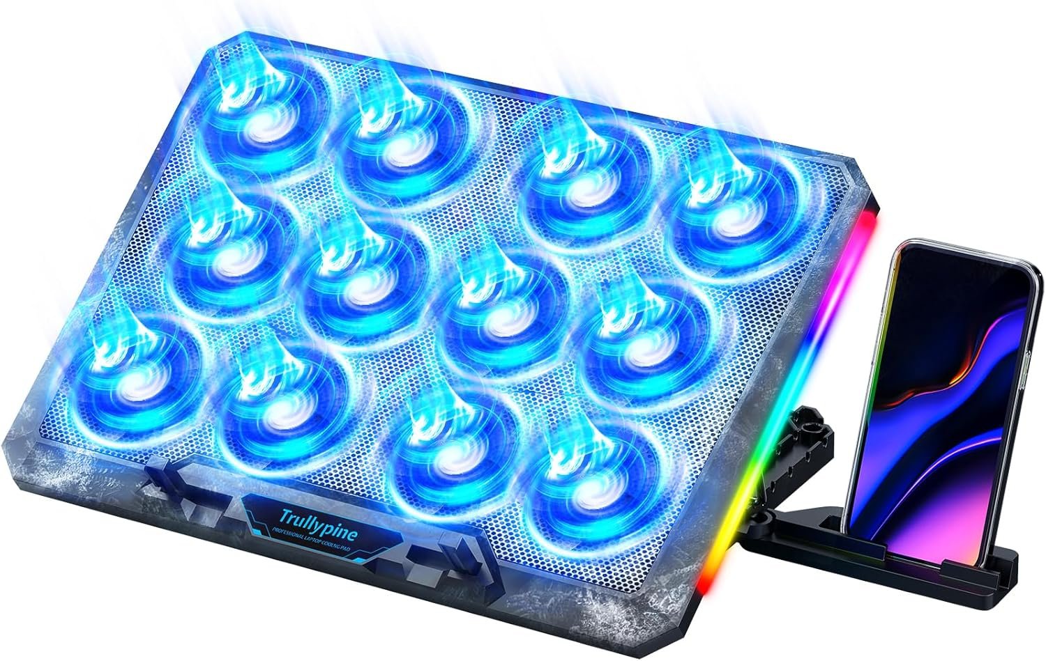 Laptop Cooling Pad with 12 Quiet Fans, Slim Portable for 12-17.3 Inch Laptop Cooler Stand with 5 Height Adjustable, Ergonomic Gaming Cooling Fan Pad with Two USB Ports & Phone Holder (Gear) - Image 2