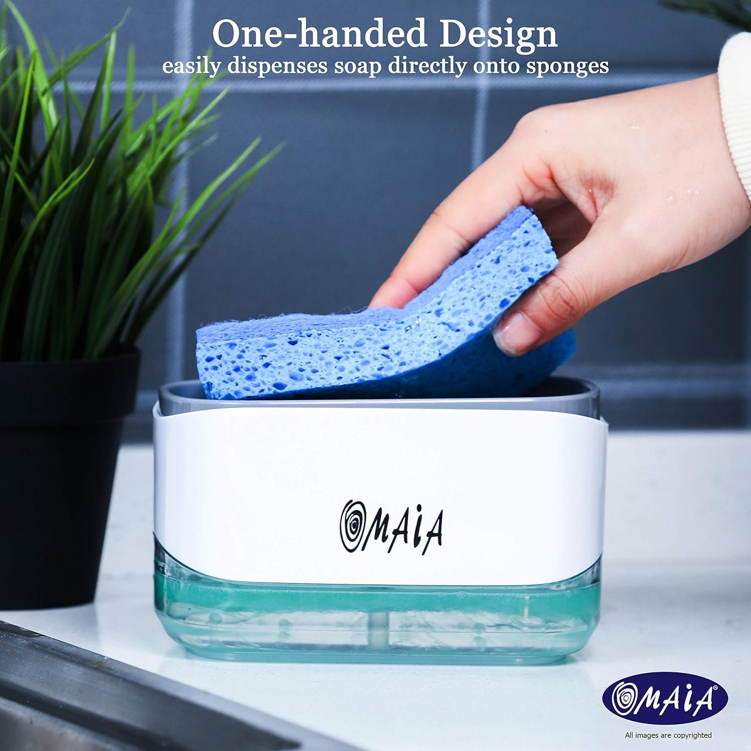 OMAIA 2-in-1 Dish Soap Dispenser with Sponge Holder - Smart Kitchen Gadget - Sink Countertop Organizer - Image 3