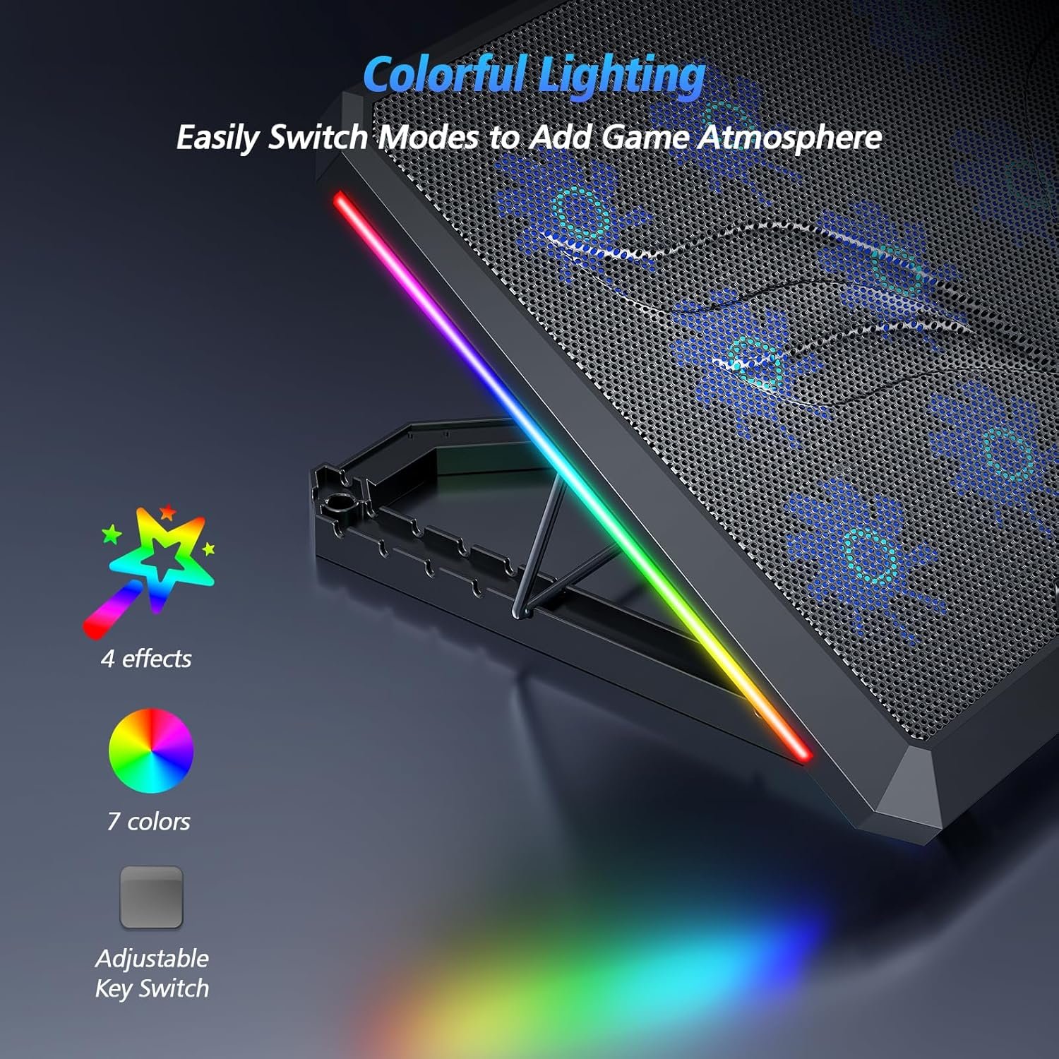 Laptop Cooling Pad with 12 Quiet Fans, Slim Portable for 12-17.3 Inch Laptop Cooler Stand with 5 Height Adjustable, Ergonomic Gaming Cooling Fan Pad with Two USB Ports & Phone Holder (Gear) - Image 6